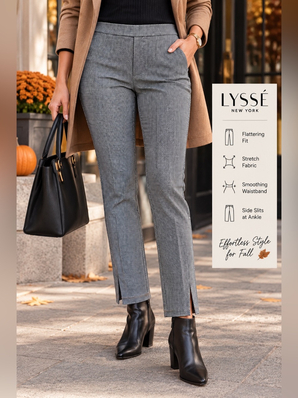 Lyssé New York Houndstooth Stretch Ankle Pants Blue Gray Size L NWT - Picture 1 of 12